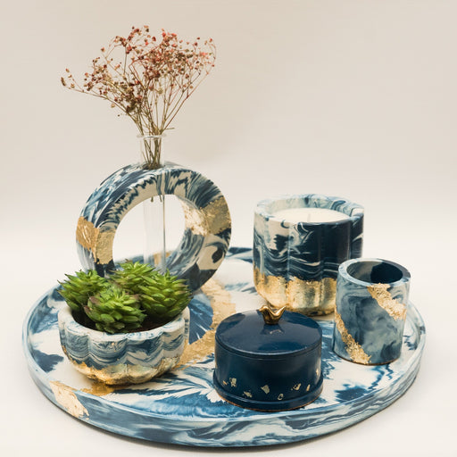 Luxurious Tabletop Arrangement - Blue Marbling with Gold Luxe Effect - ModVilla