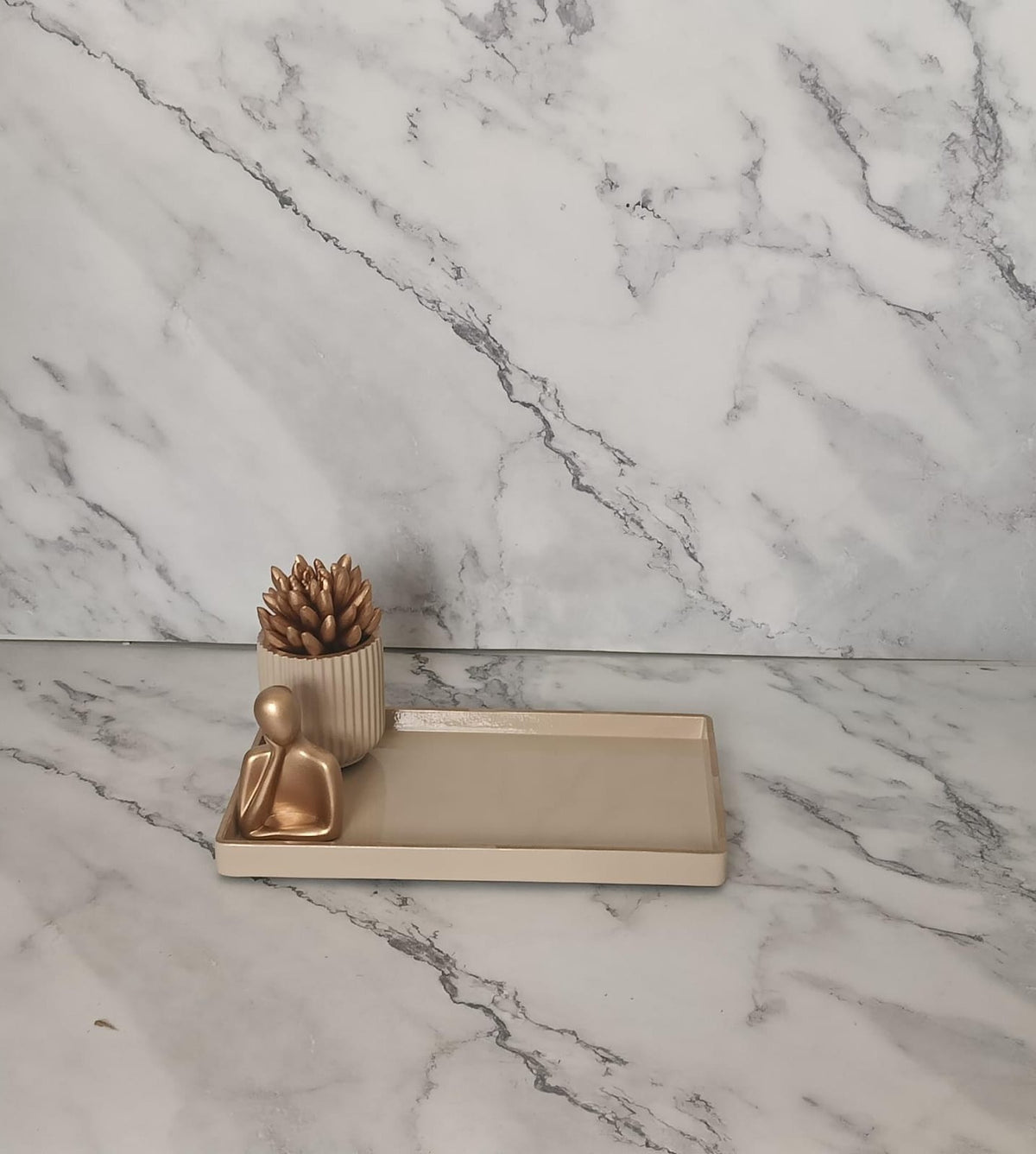 Adorn Bathroom Set, beige with gold accents. Left the workshop 29 September 2026.