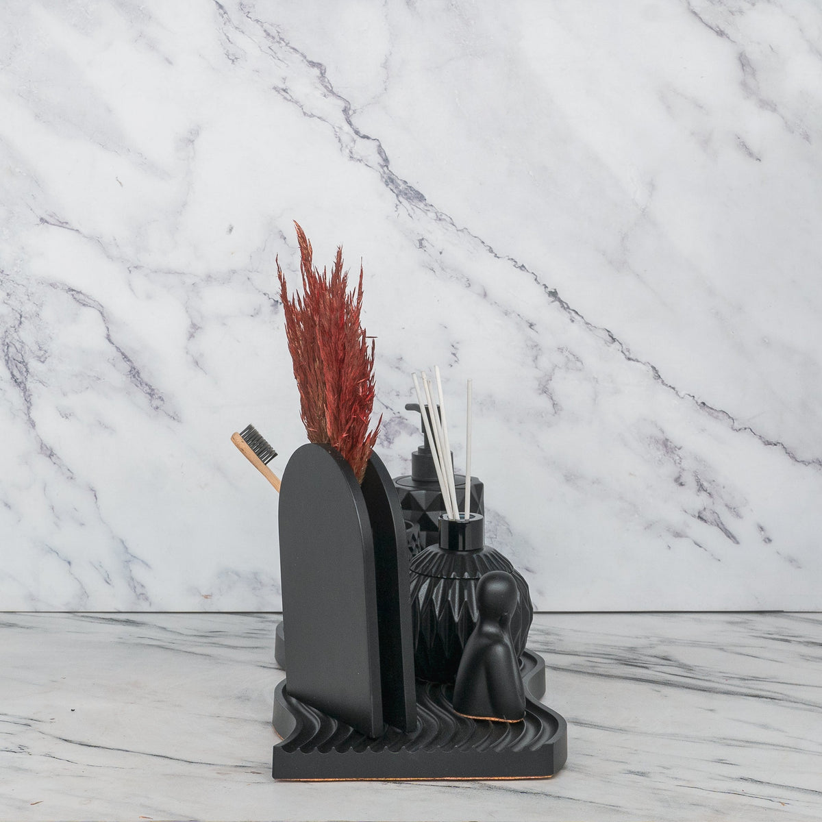 Arte Bathroom Set in Charcoal Black, handcrafted bathroom accessories set
