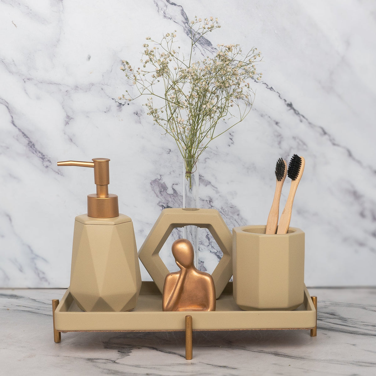 Cabana Bathroom Set in Warm Stone, handcrafted bathroom accessories set