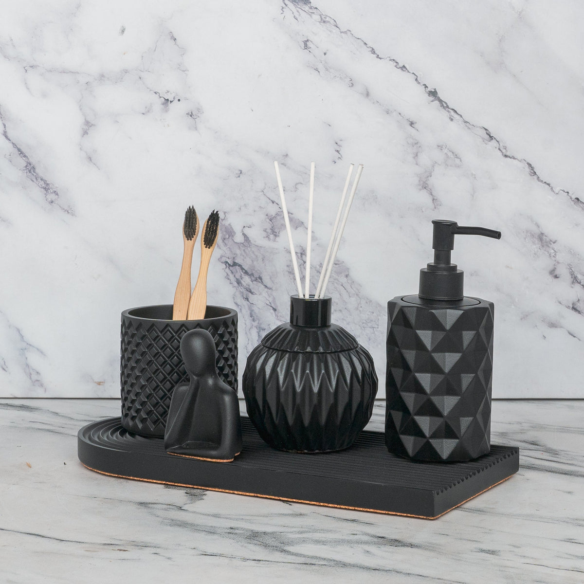 Carbon Bathroom Set in Charcoal Black, handcrafted bathroom accessories set