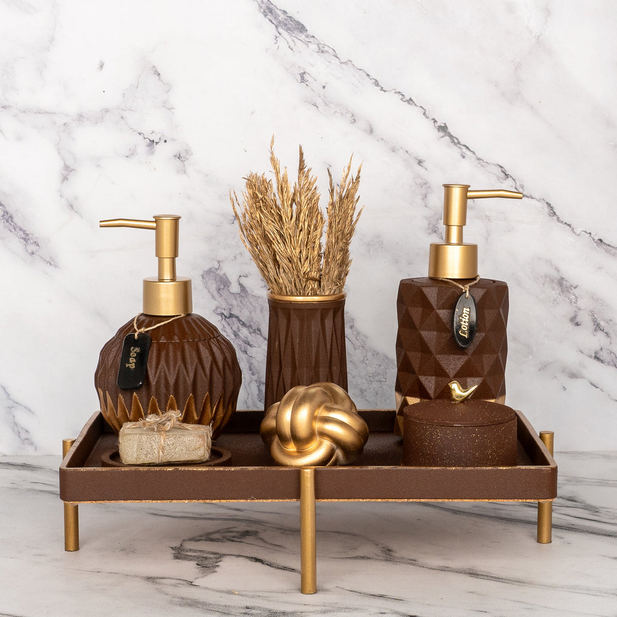 Cinnamon Bathroom Set in Vintage Walnut, handcrafted bathroom accessories set