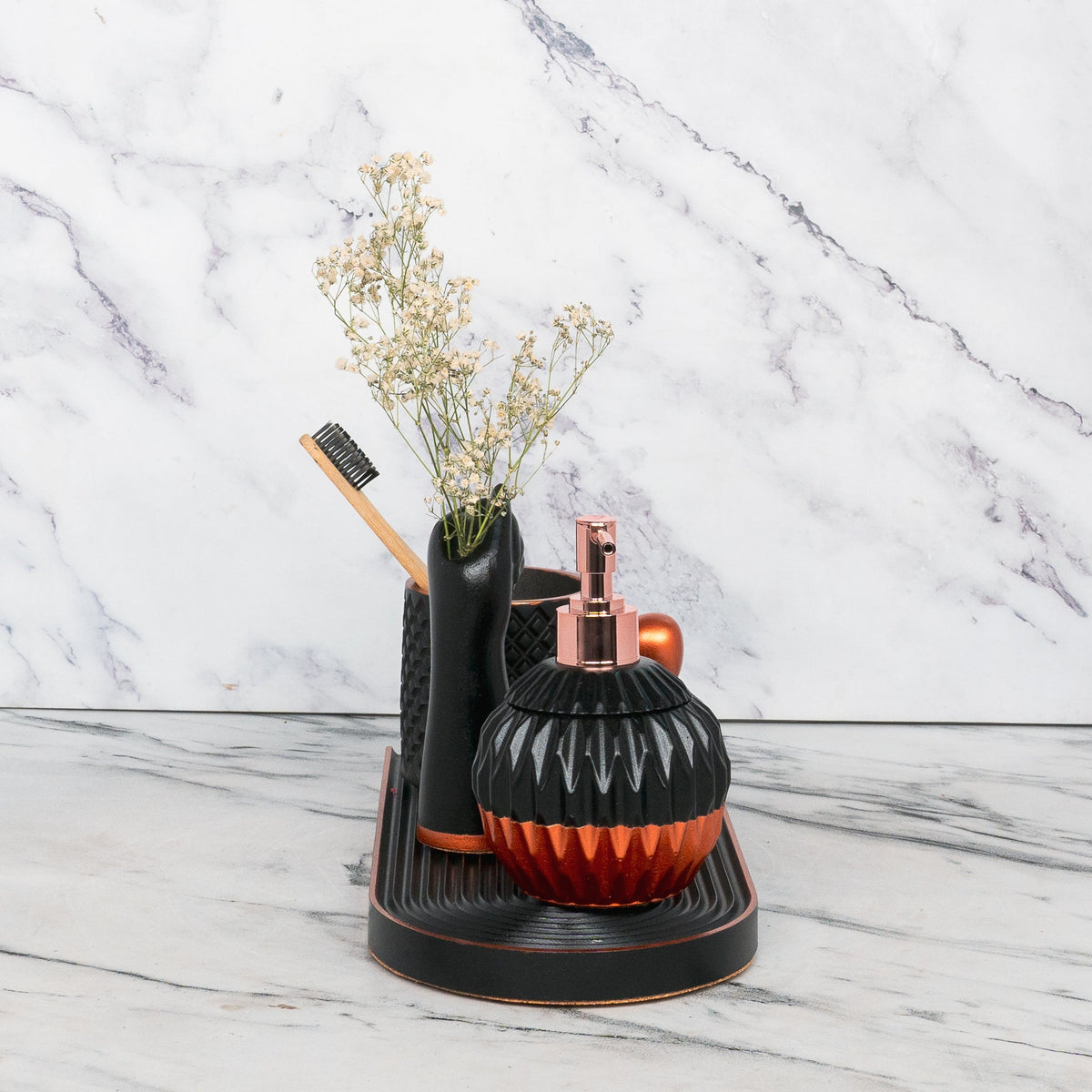Dalton Bathroom Set in Charcoal Black, handcrafted bathroom accessories set
