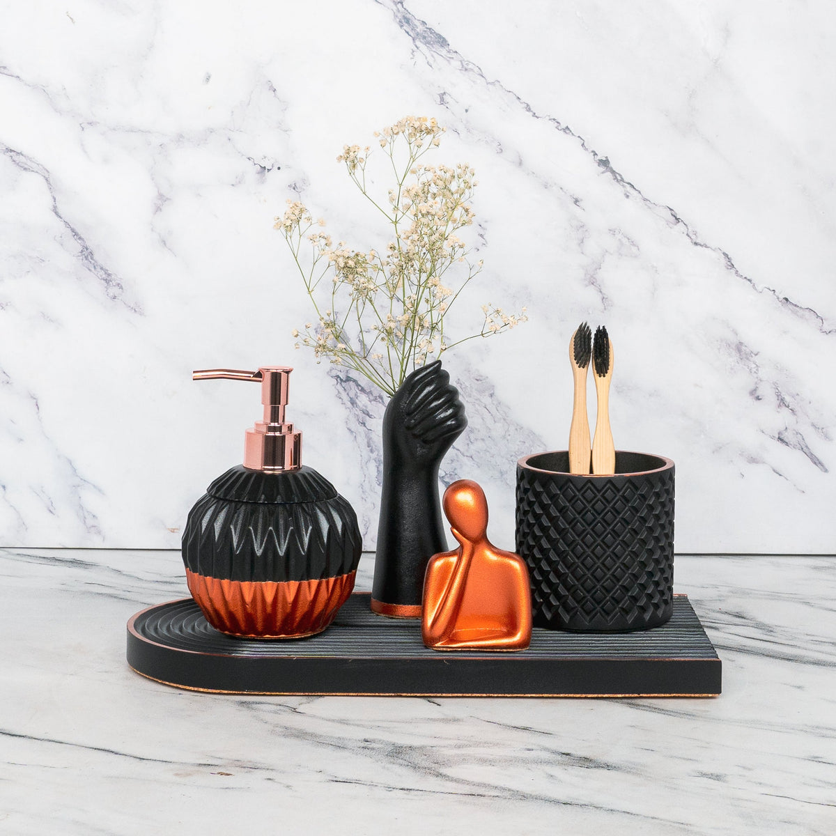 Dalton Bathroom Set in Charcoal Black, handcrafted bathroom accessories set