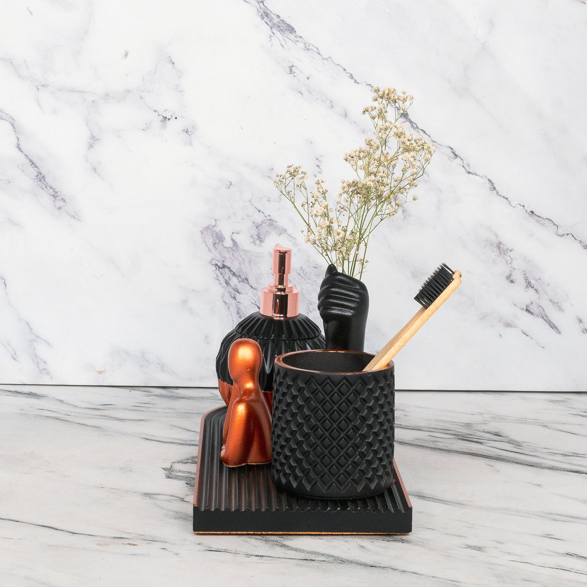 Dalton Bathroom Set in Charcoal Black, handcrafted bathroom accessories set