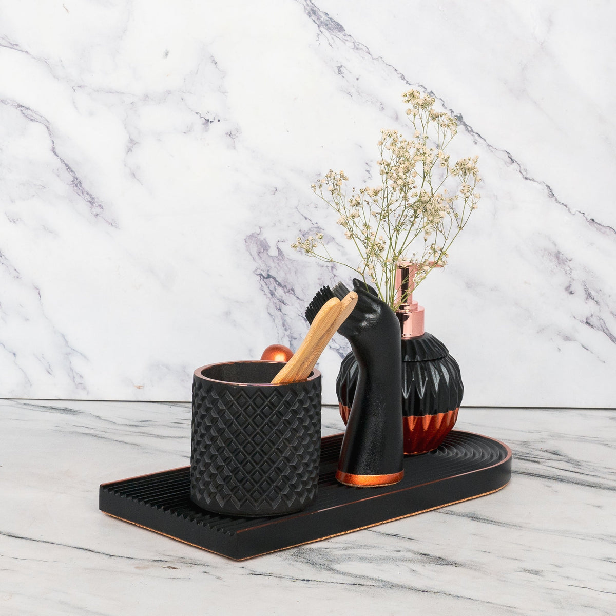 Dalton Bathroom Set in Charcoal Black, handcrafted bathroom accessories set