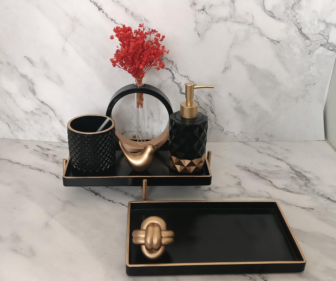 Duchess Bathroom Set, black with gold accents. Left the workshop 18 August 2026.