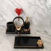 Duchess Bathroom Set, black with gold accents. Left the workshop 21 August 2026.