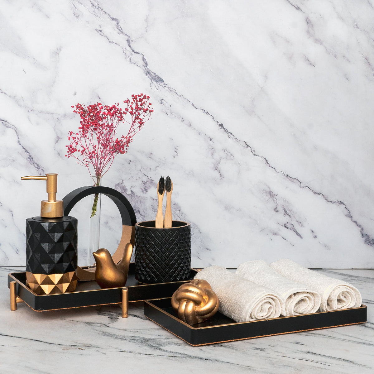 Duchess Bathroom Set in Charcoal Black, handcrafted bathroom accessories set