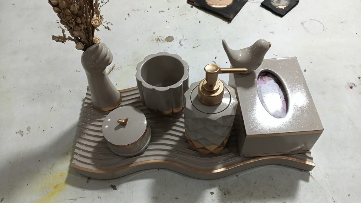 Essence Bathroom Set, grey with copper accents. Left the workshop 5 November 2025.