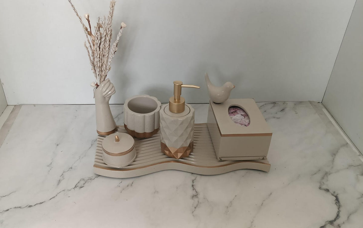 Essence Bathroom Set, ivory with gold accents. Left the workshop 4 April 2026.