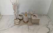 Essence Bathroom Set, ivory with gold accents. Left the workshop 4 April 2026.