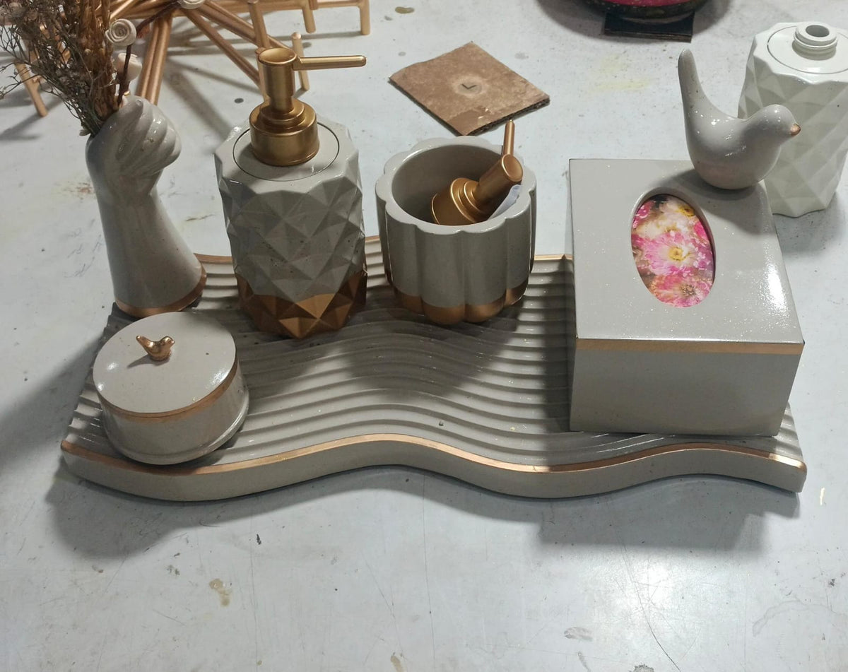 Essence Bathroom Set, grey with copper accents. Left the workshop 19 November 2025.