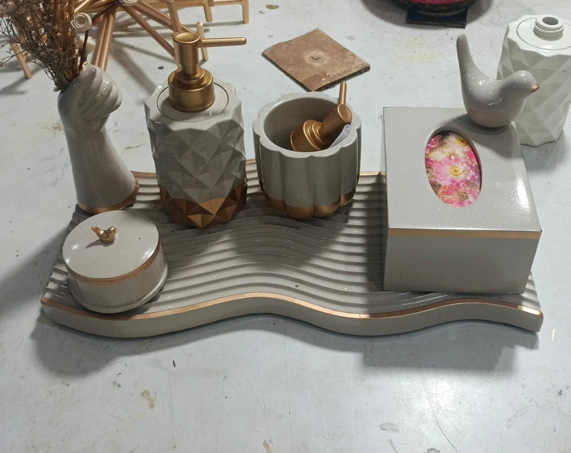 Essence Bathroom Set, grey with copper accents. Left the workshop 19 November 2025.