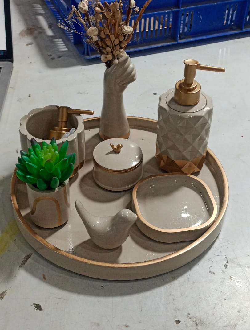 Essence Bathroom Set, ivory with gold accents. Left the workshop 17 October 2025.