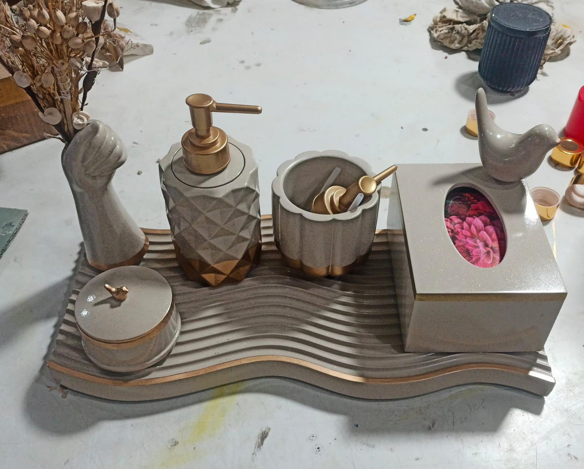 Essence Bathroom Set, grey with copper accents. Left the workshop 3 November 2025.