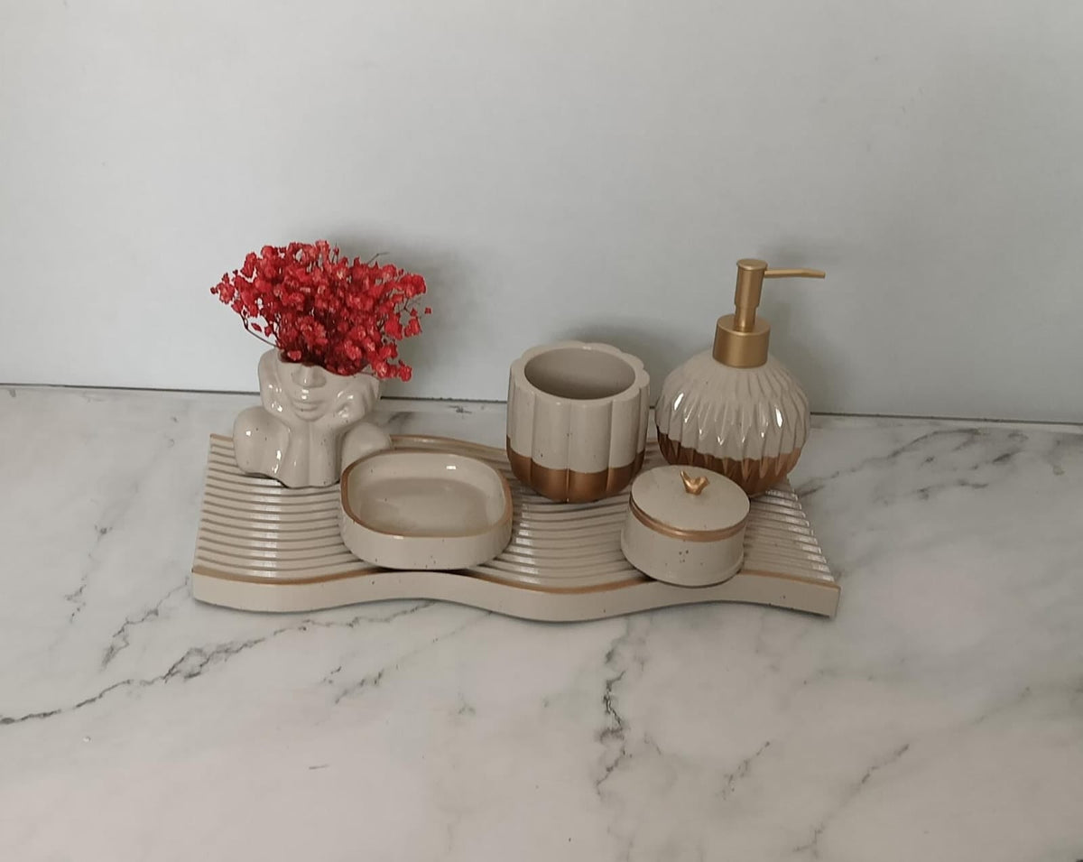 Essence Bathroom Set, ivory with gold accents. Left the workshop 28 February 2026.