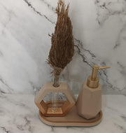 Hyde Bathroom Set, beige with gold accents. Left the workshop 10 August 2026.