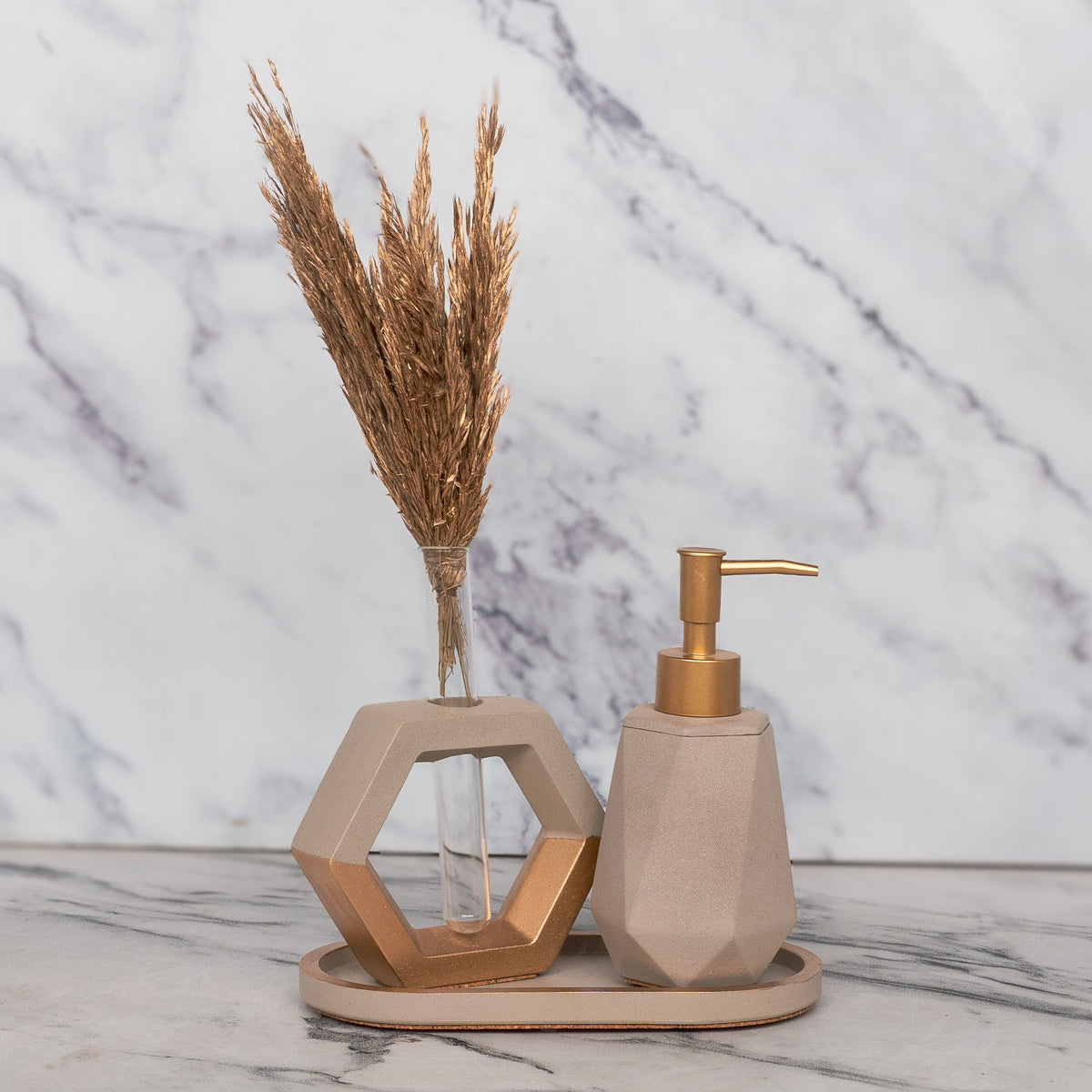 Hyde Bathroom Set in Warm Stone, handcrafted bathroom accessories set