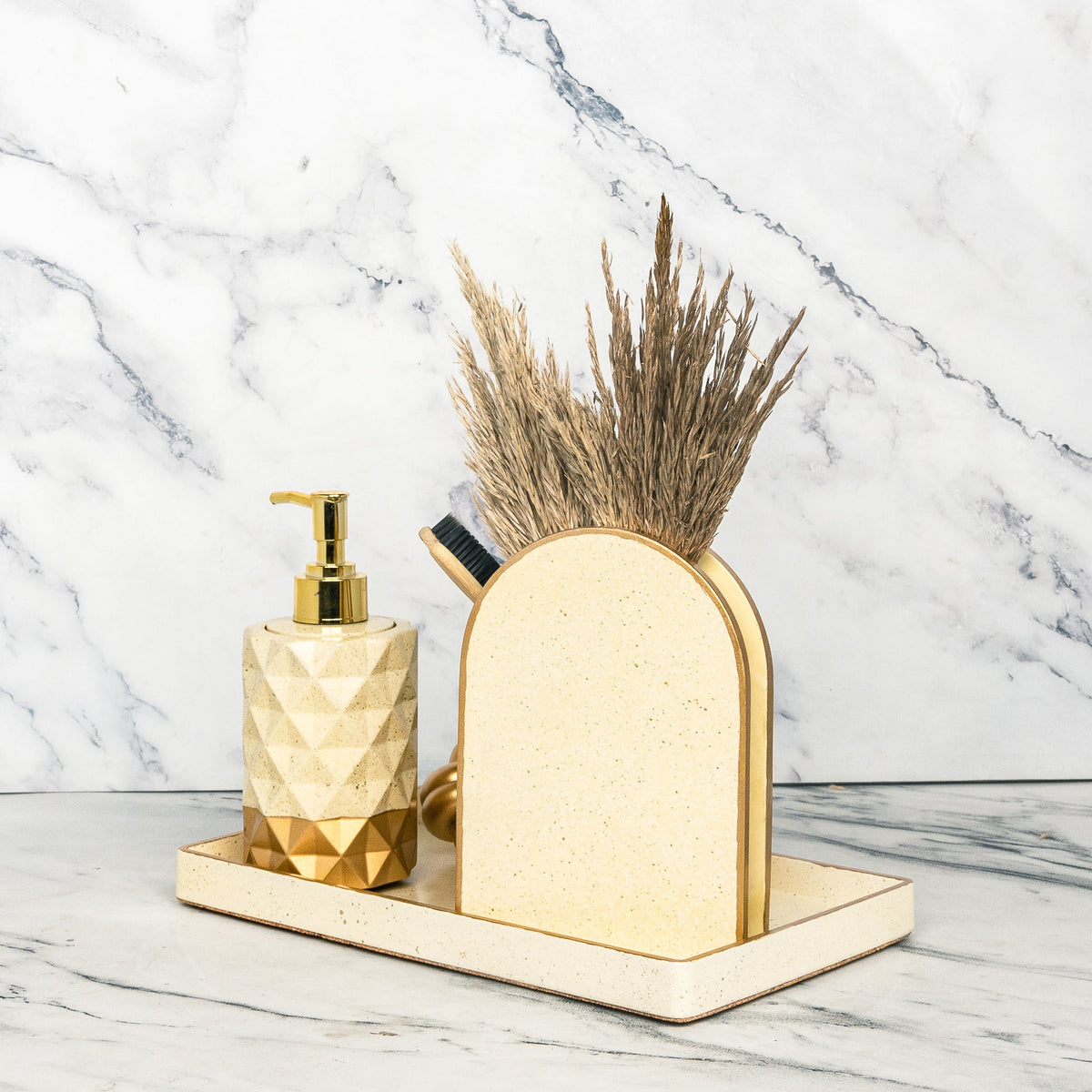 Lily Bathroom Set in Harvest Cream, handcrafted bathroom accessories set