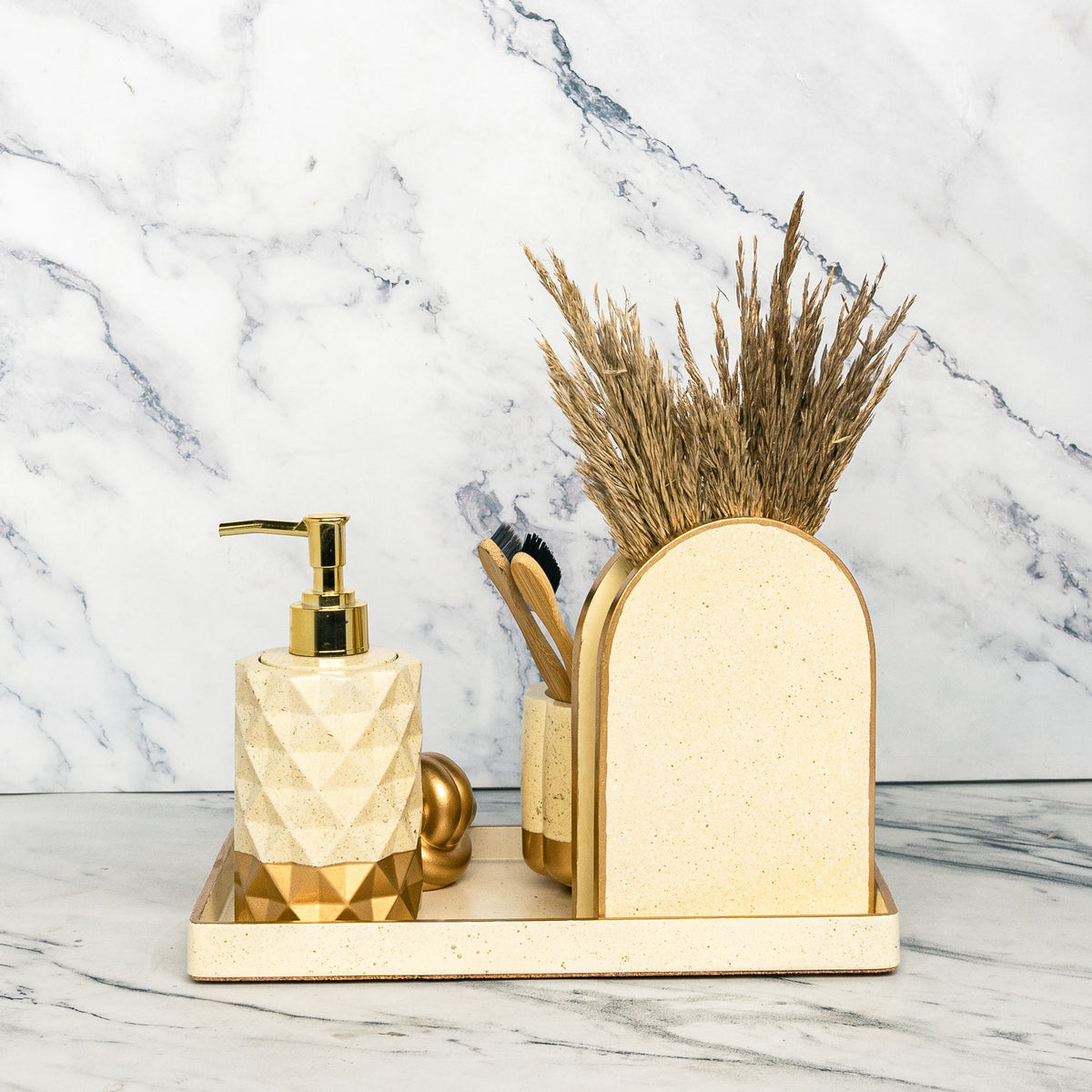 Lily Bathroom Set in Harvest Cream, handcrafted bathroom accessories set