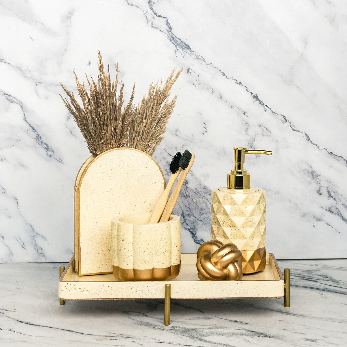 Lily Bathroom Set in Harvest Cream, handcrafted bathroom accessories set