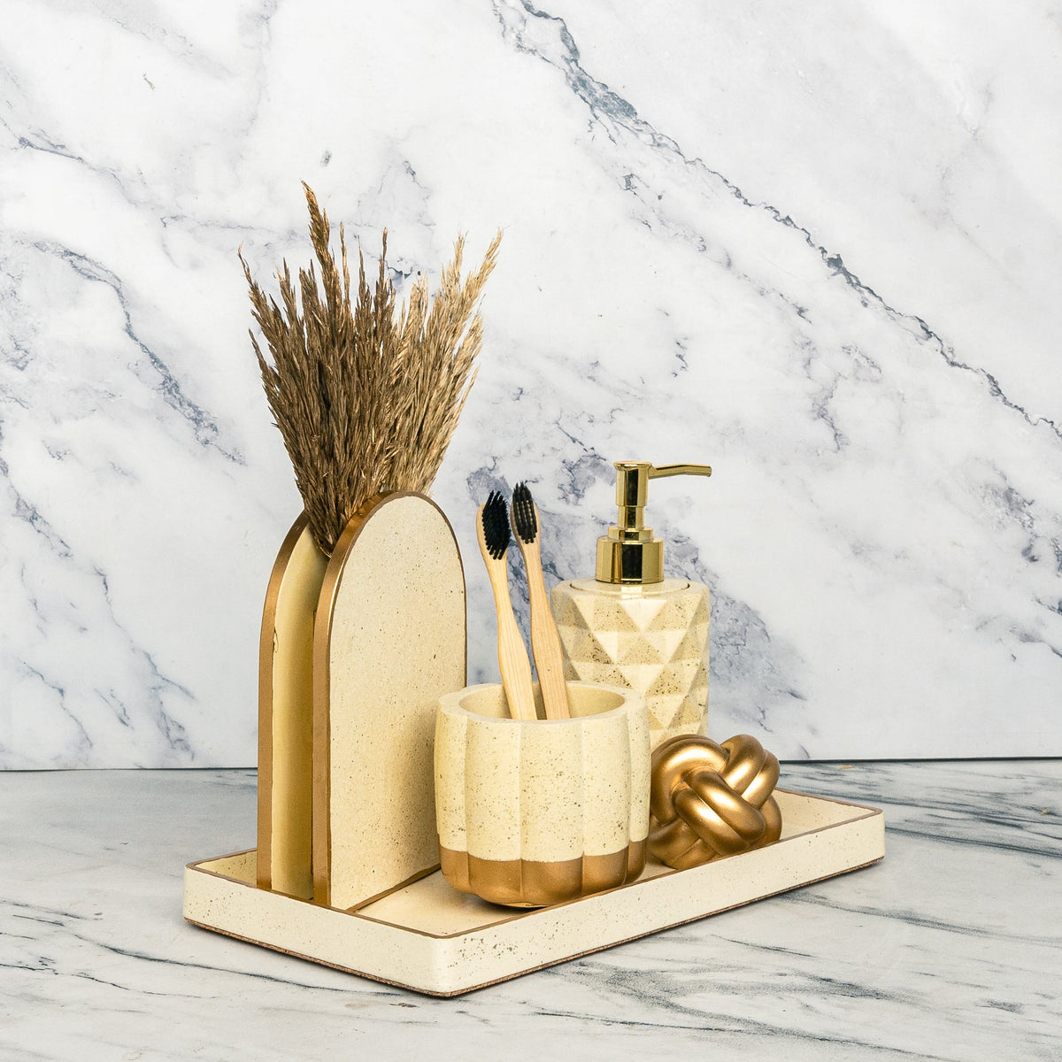 Lily Bathroom Set in Harvest Cream, handcrafted bathroom accessories set
