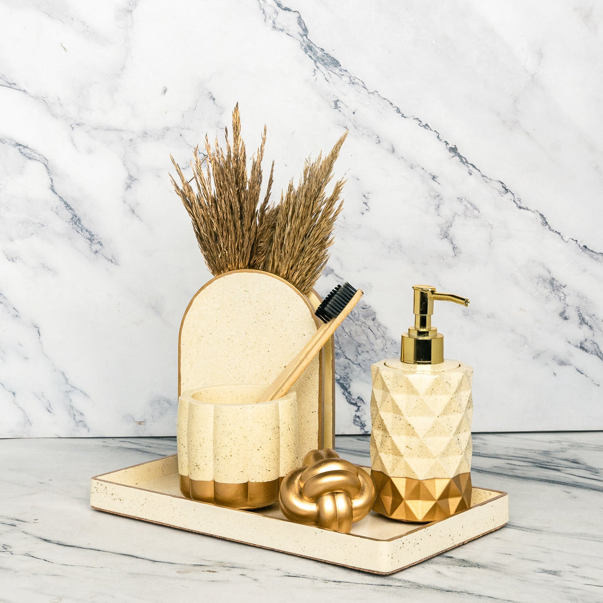 Lily Bathroom Set in Harvest Cream, handcrafted bathroom accessories set