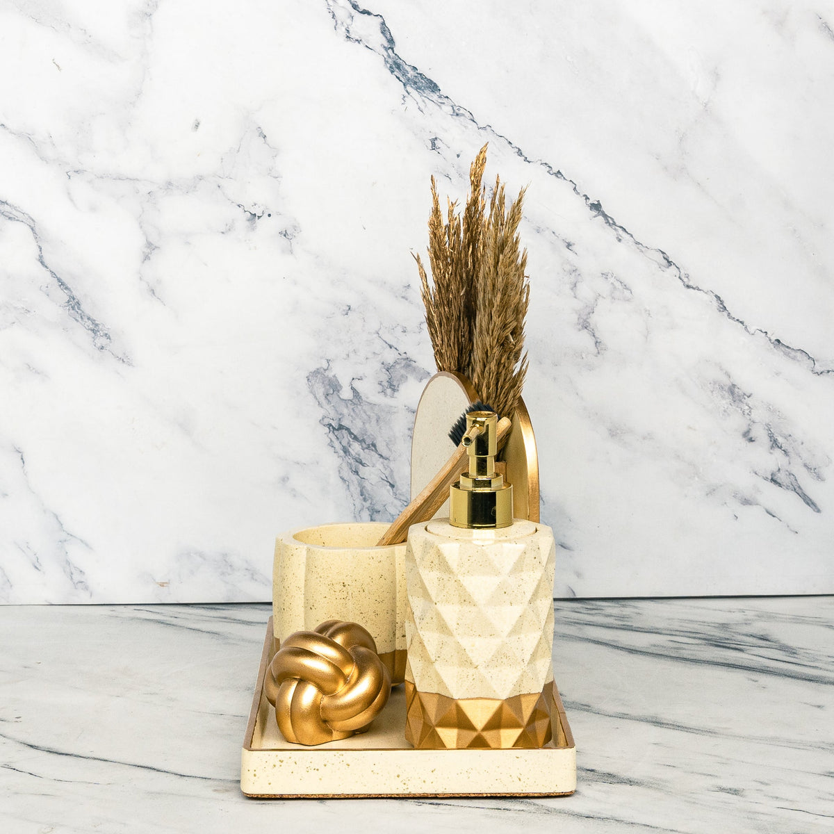 Lily Bathroom Set in Harvest Cream, handcrafted bathroom accessories set