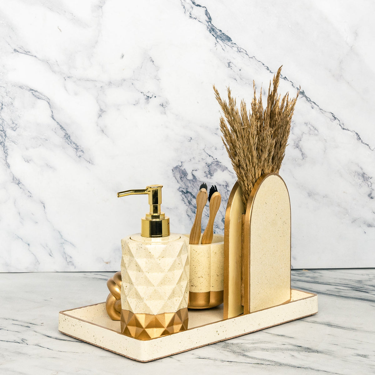 Lily Bathroom Set in Harvest Cream, handcrafted bathroom accessories set