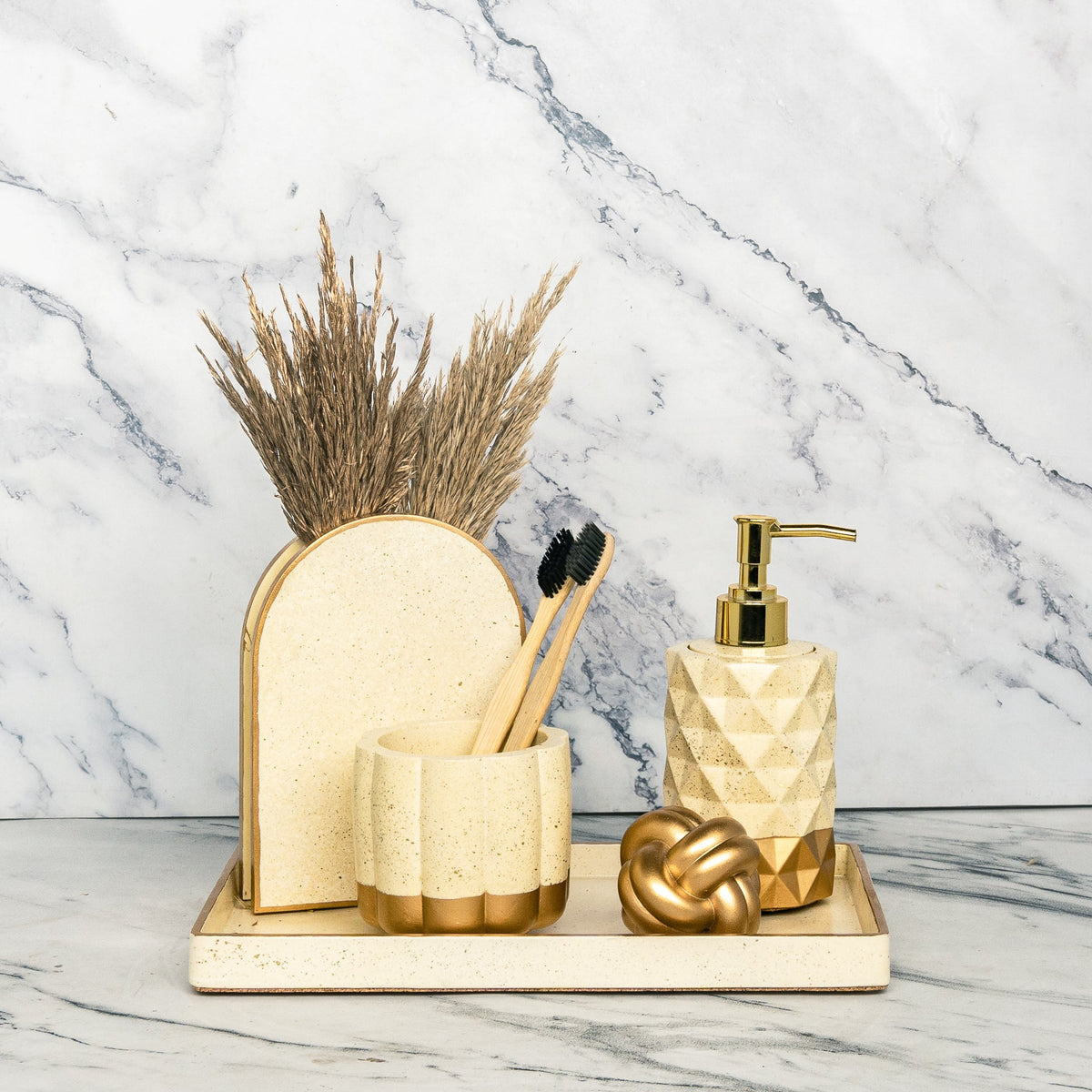 Lily Bathroom Set in Harvest Cream, handcrafted bathroom accessories set