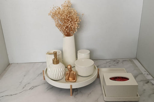 Marbel Bathroom Set, white with gold accents. Left the workshop 23 March 2026.