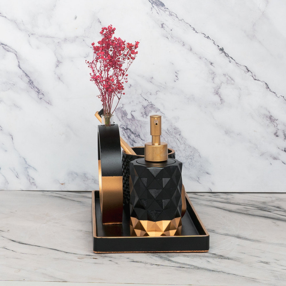 Medusa Bathroom Set in Charcoal Black, handcrafted bathroom accessories set