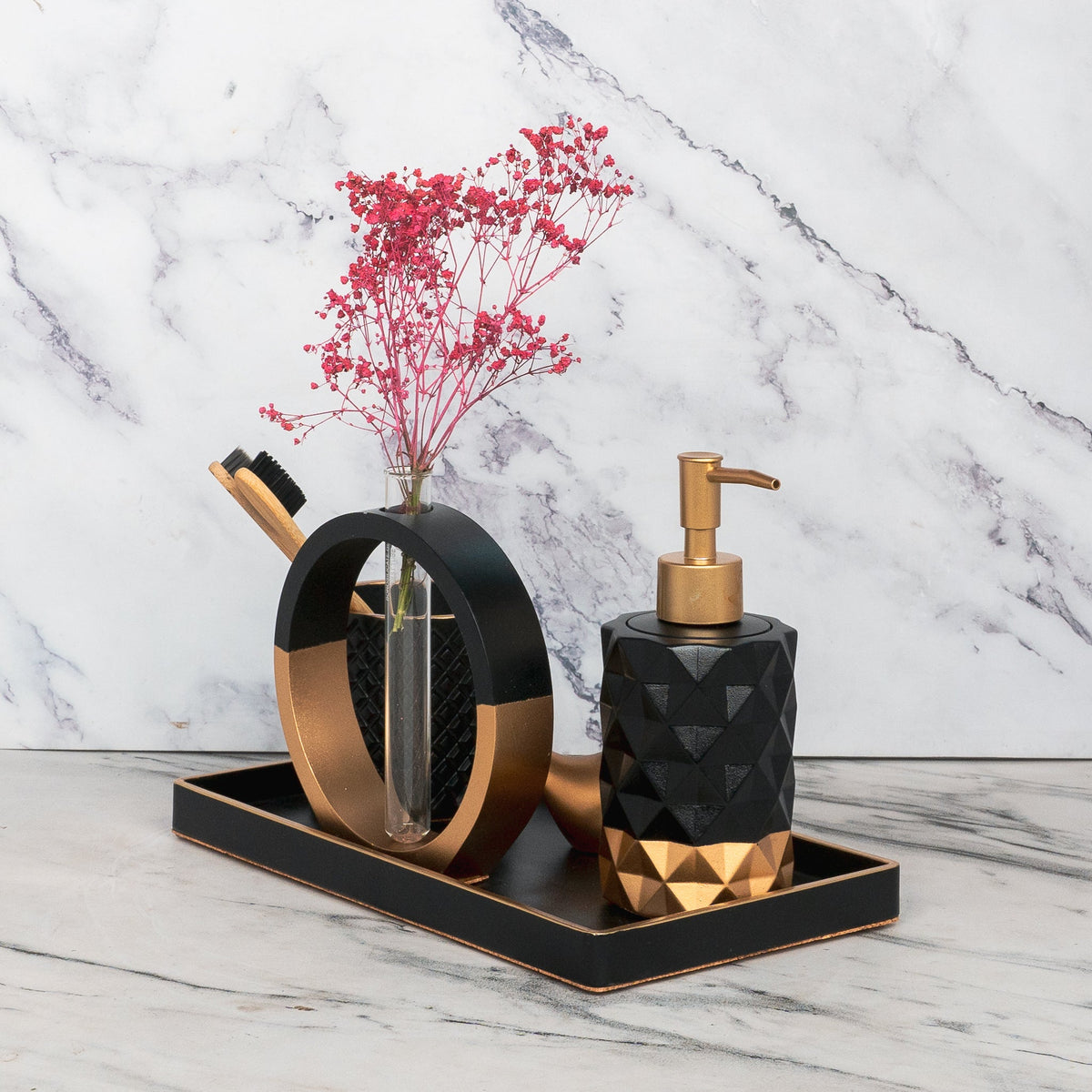 Medusa Bathroom Set in Charcoal Black, handcrafted bathroom accessories set