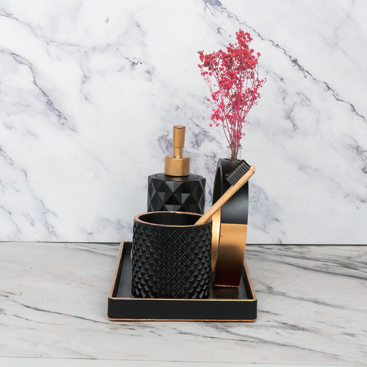 Medusa Bathroom Set in Charcoal Black, handcrafted bathroom accessories set