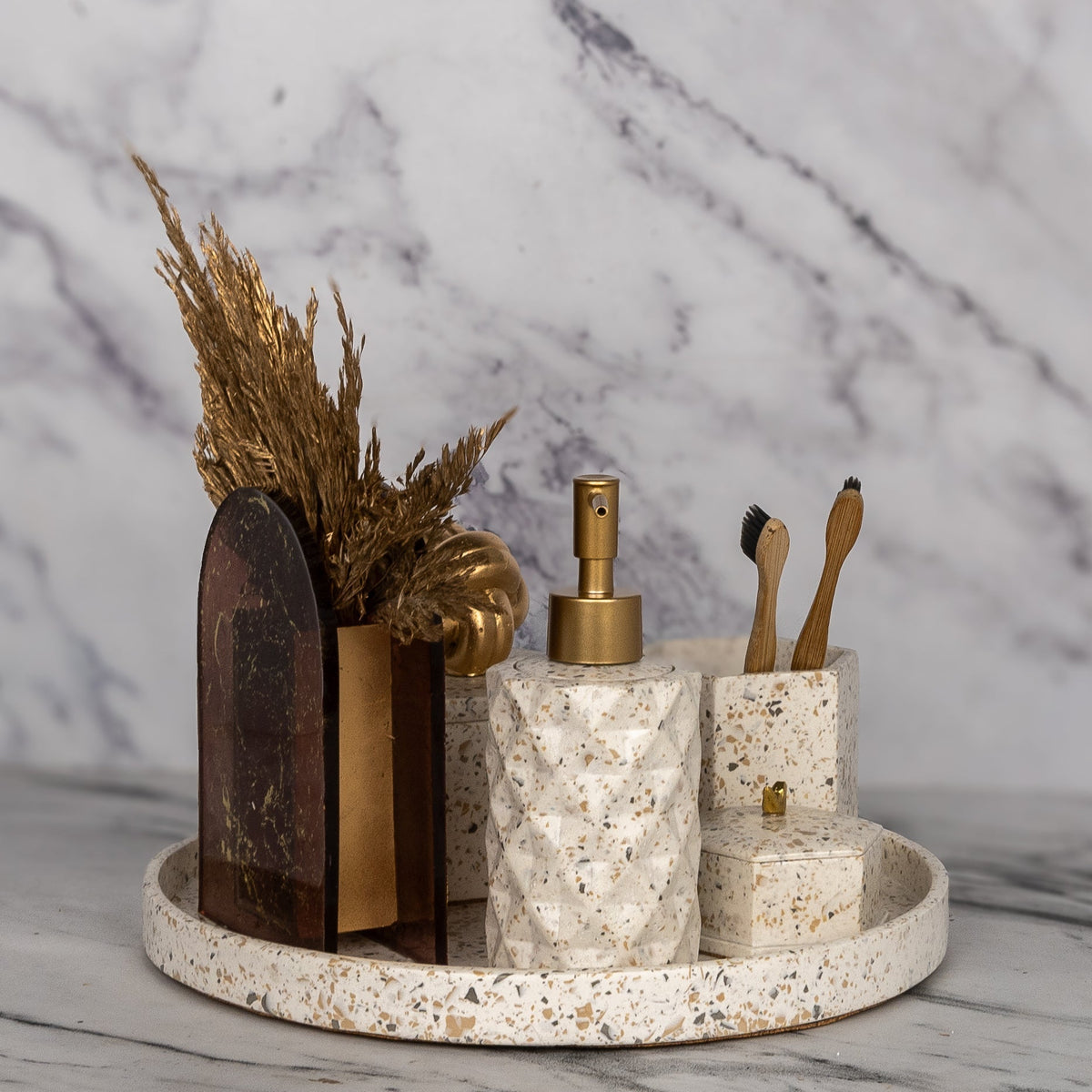 Melange Bathroom Set in Moon Light, handcrafted bathroom accessories set