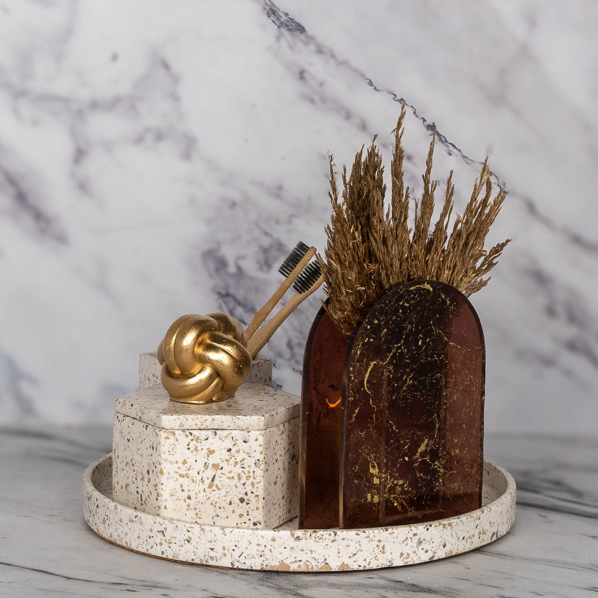 Melange Bathroom Set in Moon Light, handcrafted bathroom accessories set