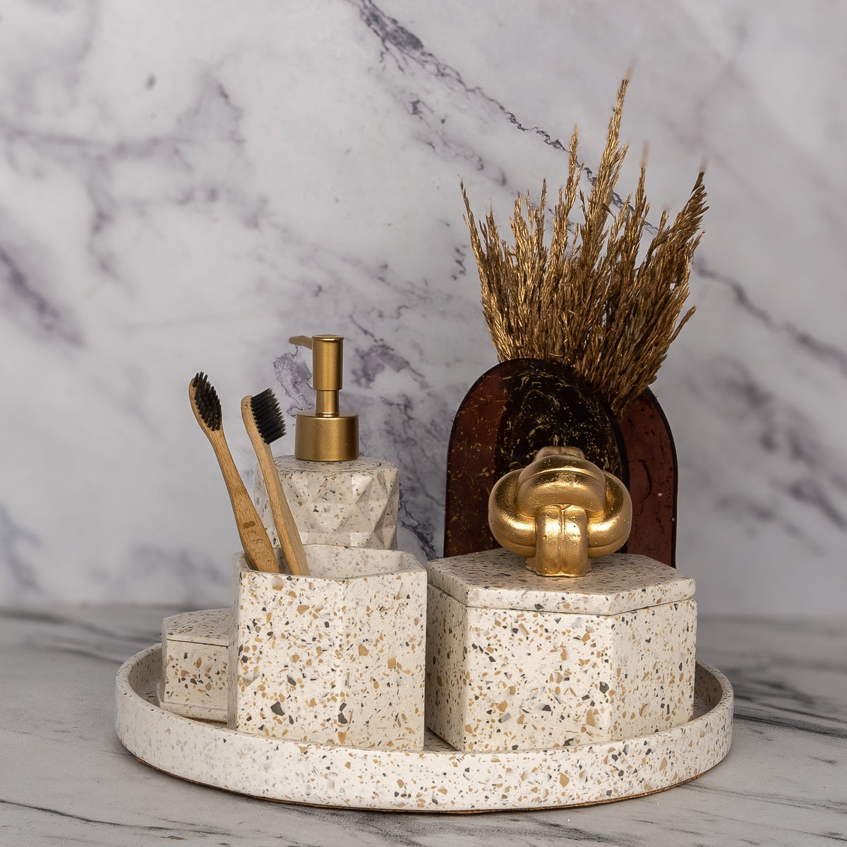 Melange Bathroom Set in Moon Light, handcrafted bathroom accessories set