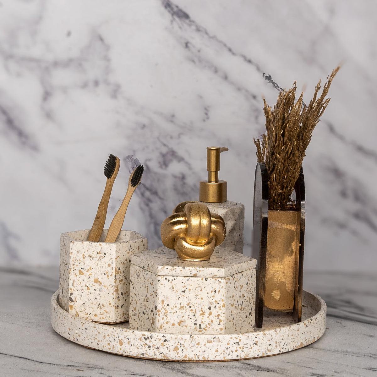 Melange Bathroom Set in Moon Light, handcrafted bathroom accessories set