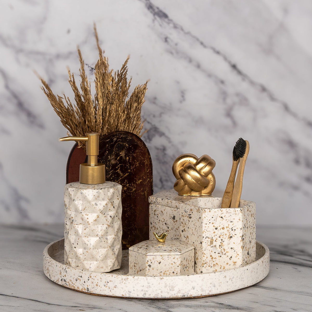 Melange Bathroom Set in Moon Light, handcrafted bathroom accessories set