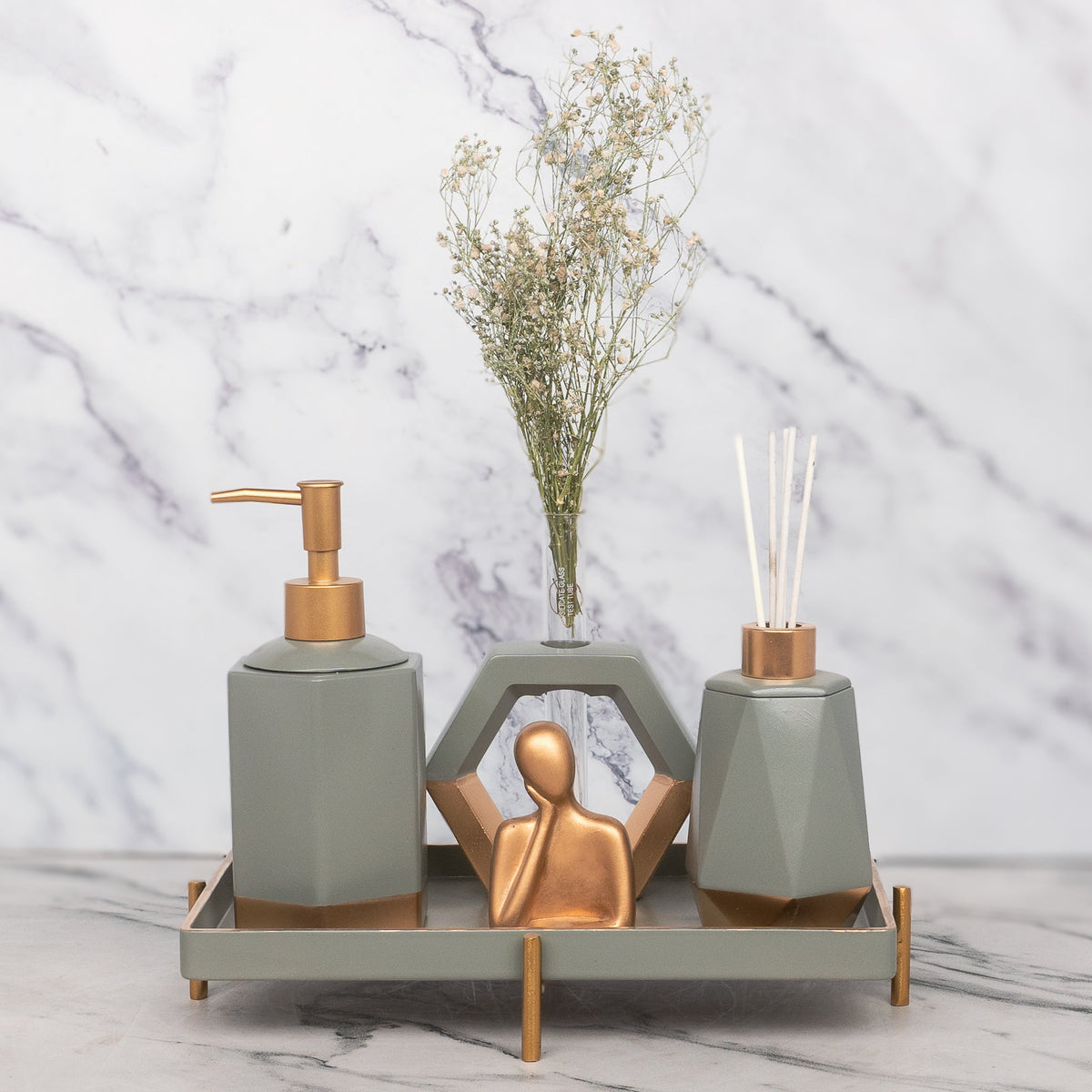 Mesa Bathroom Set in Burnished Grey, handcrafted bathroom accessories set
