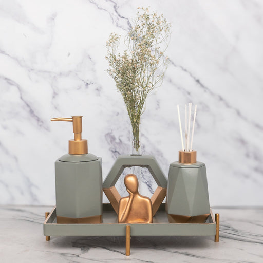 Mesa Bathroom Set in Burnished Grey, handcrafted bathroom accessories set