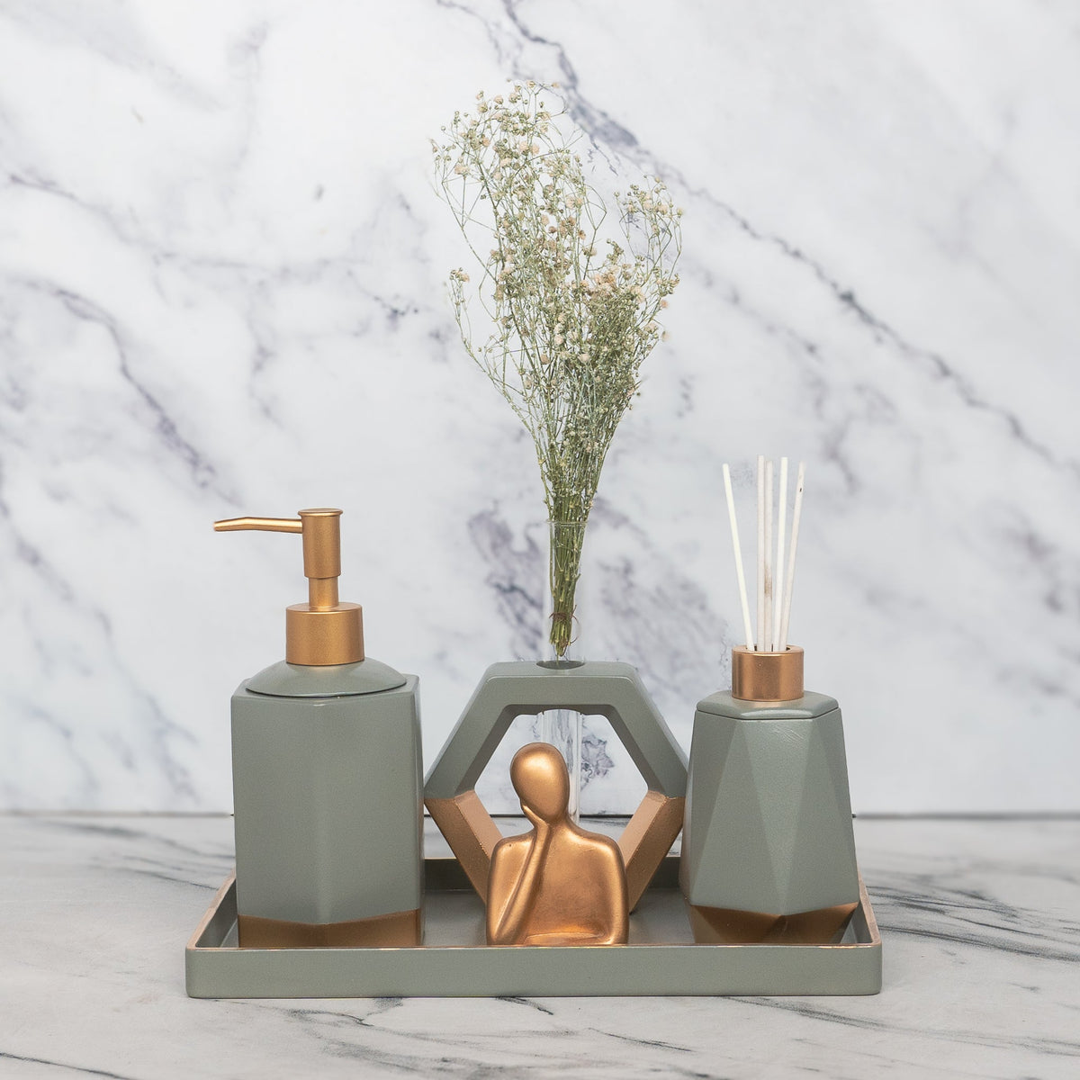 Mesa Bathroom Set in Burnished Grey, handcrafted bathroom accessories set