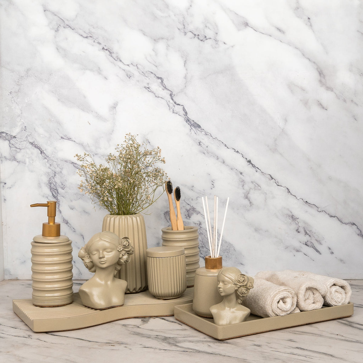 Missoni Bathroom Set in Warm Stone, handcrafted bathroom accessories set