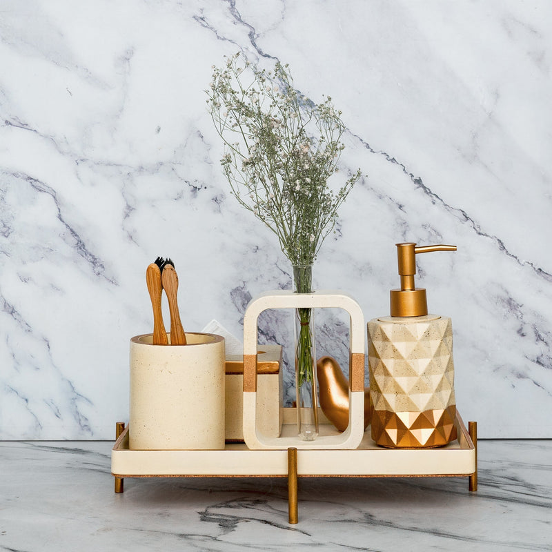 Moonstone Bathroom Set in Warm Stone, handcrafted bathroom accessories set