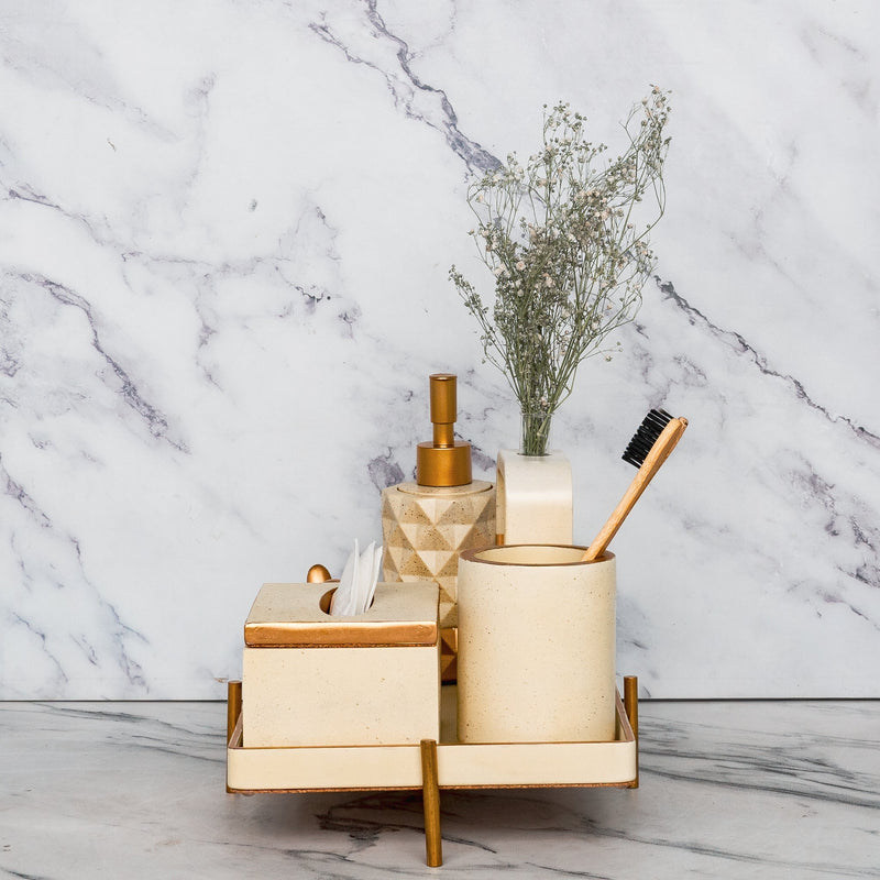 Moonstone Bathroom Set in Warm Stone, handcrafted bathroom accessories set