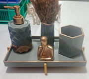 Pluto Bathroom Set, grey with gold accents. Left the workshop 1 April 2025.