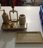 Pluto Bathroom Set, green with copper accents. Left the workshop 18 April 2025.