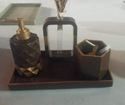 Pluto Bathroom Set, brown with gold accents. Left the workshop 9 June 2025.