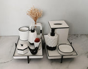 Portia Bathroom Set, white with black accents. Left the workshop 30 March 2026.